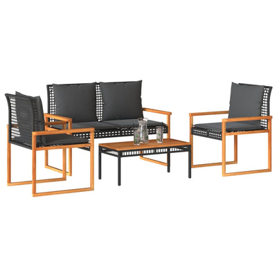 4 Piece Garden Lounge Set with Cushions Black Poly Rattan