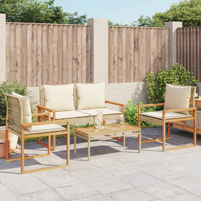 4 Piece Garden Lounge Set with Cushions Mix Beige Poly Rattan