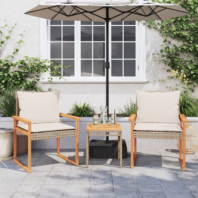 3 Piece Bistro Set with Cushions Mix Beige Poly Rattan Acacia Wood