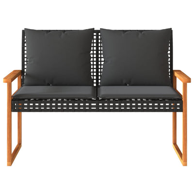 Garden Bench with Cushion Black Poly Rattan Acacia Wood