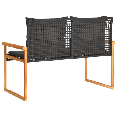 Garden Bench with Cushion Black Poly Rattan Acacia Wood