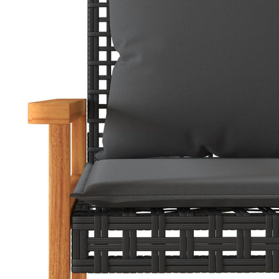 Garden Bench with Cushion Black Poly Rattan Acacia Wood