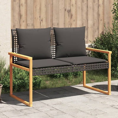 Garden Bench with Cushion Black Poly Rattan Acacia Wood