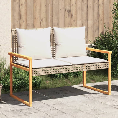 Garden Bench with Cushion Mix Beige Poly Rattan Acacia Wood