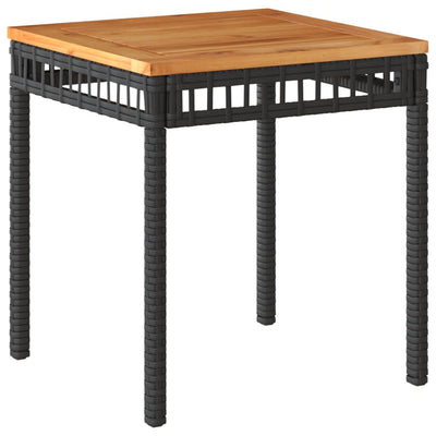 Garden Table Black 38x38x42 cm Poly Rattan Acacia Wood