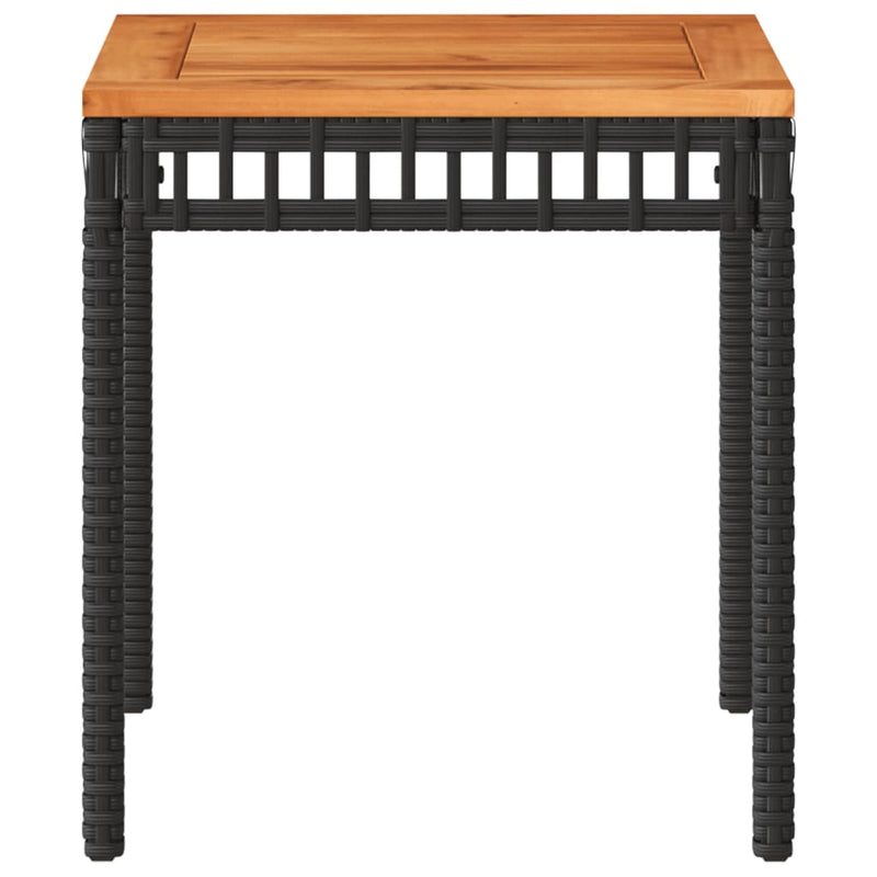 Garden Table Black 38x38x42 cm Poly Rattan Acacia Wood