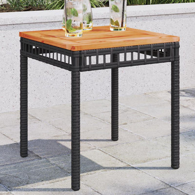 Garden Table Black 38x38x42 cm Poly Rattan Acacia Wood