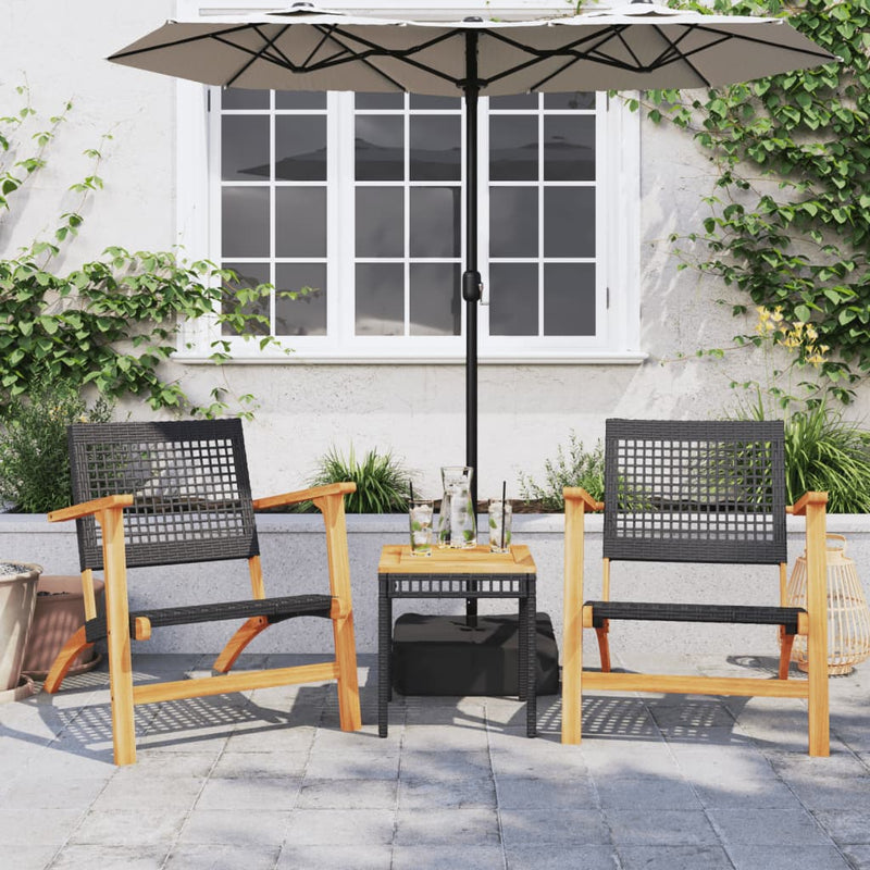 Garden Chairs 2 pcs Black Poly Rattan and Acacia Wood