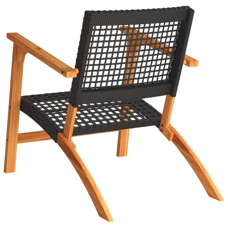 Garden Chairs 2 pcs Black Poly Rattan and Acacia Wood