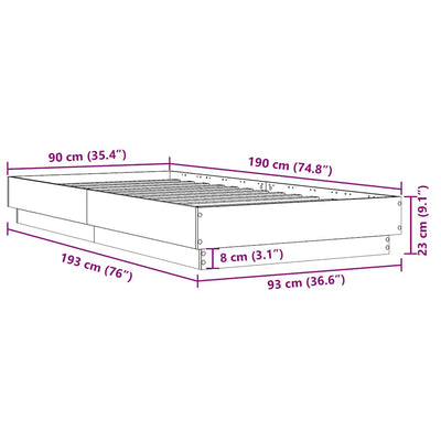 Bed Frame without Mattress Sonoma Oak 90x190 cm Engineered Wood