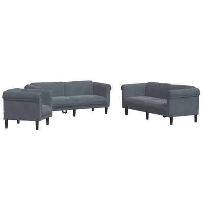 3 Piece Sofa Set Dark Grey Velvet