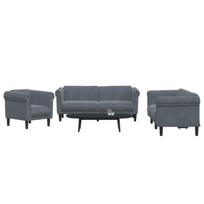 3 Piece Sofa Set Dark Grey Velvet