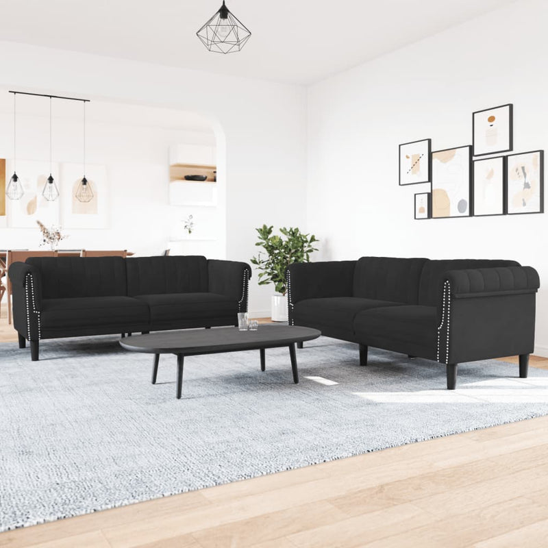 2 Piece Sofa Set Black Velvet