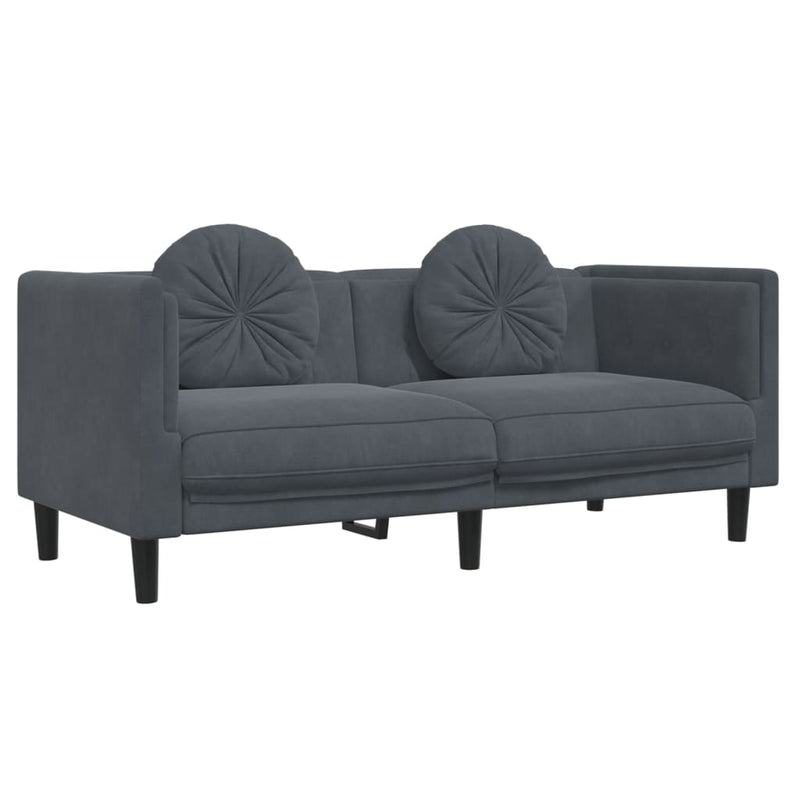 3 Piece Sofa Set with Pillows Dark Grey Velvet