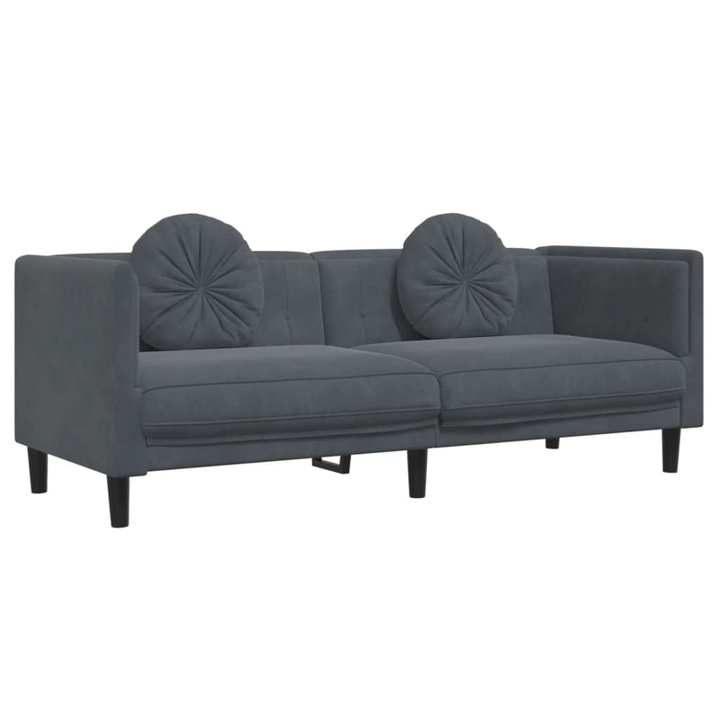 3 Piece Sofa Set with Pillows Dark Grey Velvet