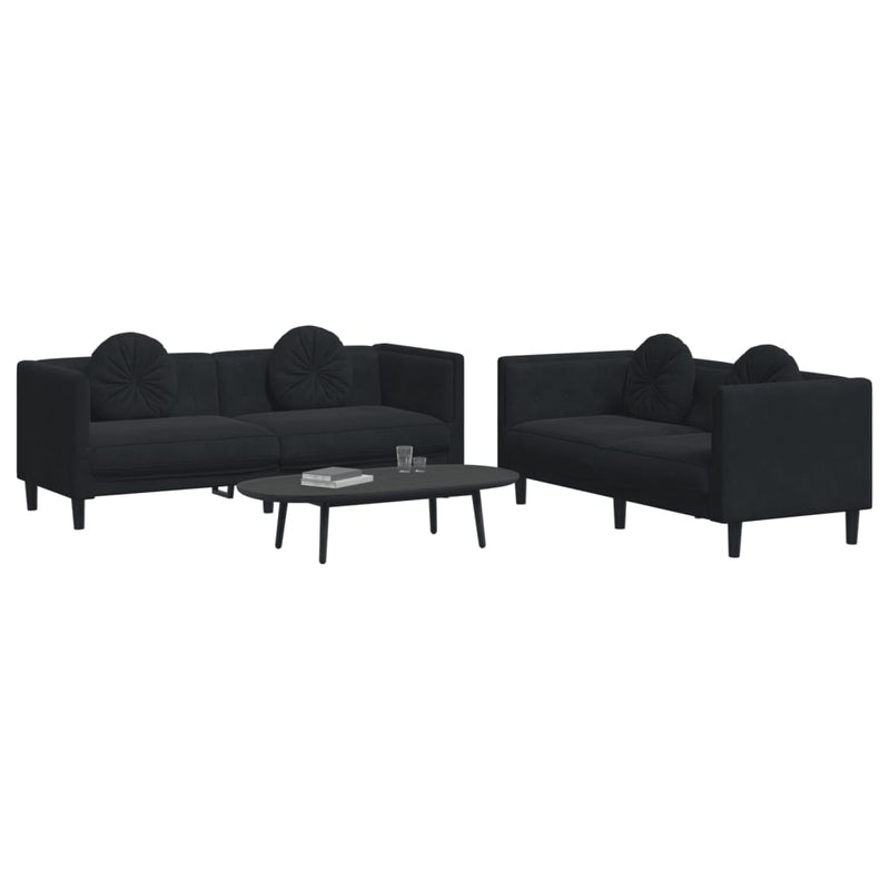 2 Piece Sofa Set with Pillows Black Velvet