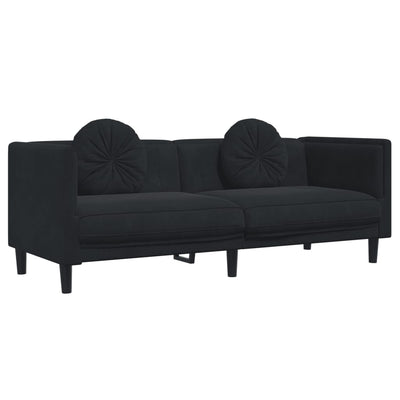 2 Piece Sofa Set with Pillows Black Velvet