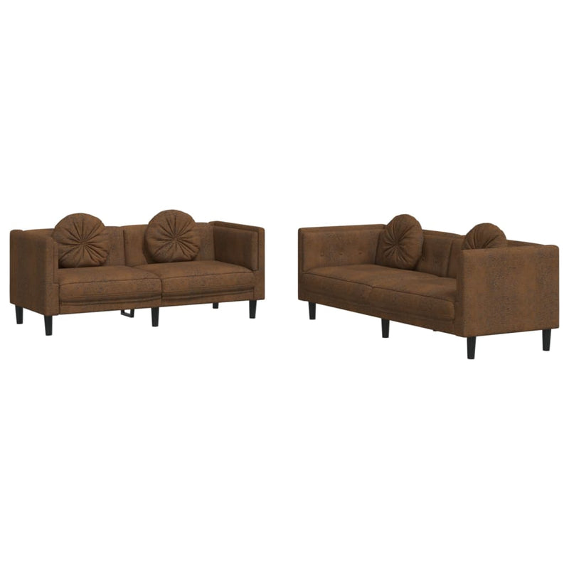 2 Piece Sofa Set with Pillows Brown Velvet