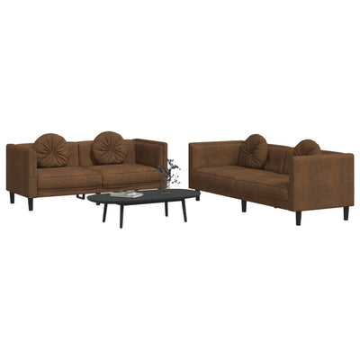 2 Piece Sofa Set with Pillows Brown Velvet