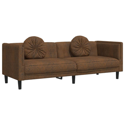 2 Piece Sofa Set with Pillows Brown Velvet