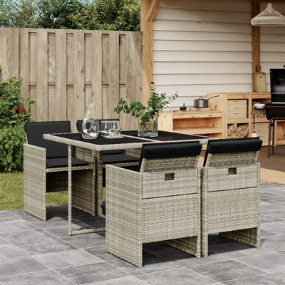 5 Piece Garden Dining Set with Cushions Light Grey Poly Rattan