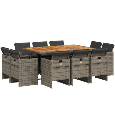 11 Piece Garden Dining Set with Cushions Grey Poly Rattan