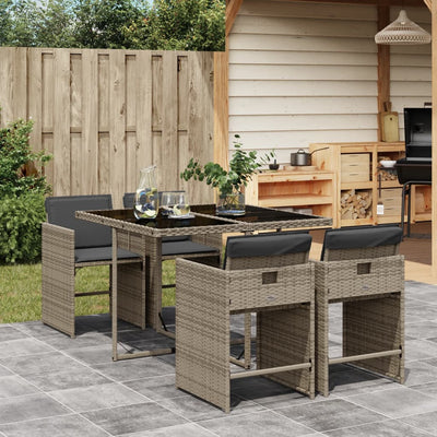 5 Piece Garden Dining Set with Cushions Grey Poly Rattan