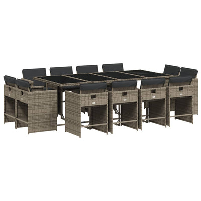 13 Piece Garden Dining Set with Cushions Grey Poly Rattan