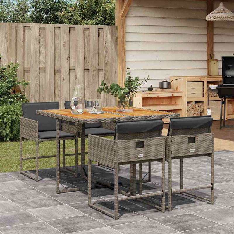 5 Piece Garden Dining Set with Cushions Grey Poly Rattan