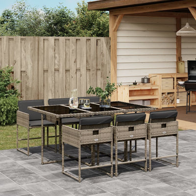 7 Piece Garden Dining Set with Cushions Grey Poly Rattan