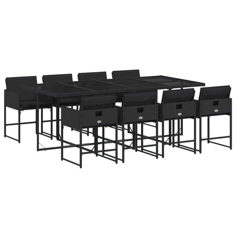 9 Piece Garden Dining Set with Cushions Black Poly Rattan