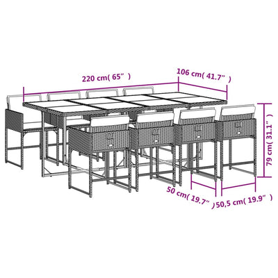 9 Piece Garden Dining Set with Cushions Grey Poly Rattan