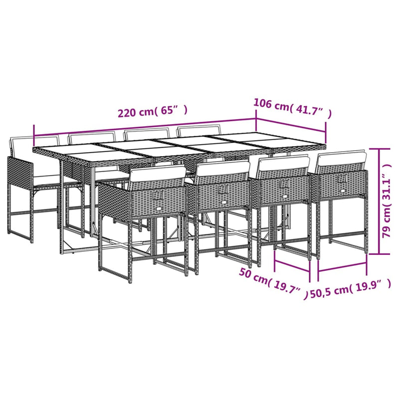 9 Piece Garden Dining Set with Cushions Grey Poly Rattan