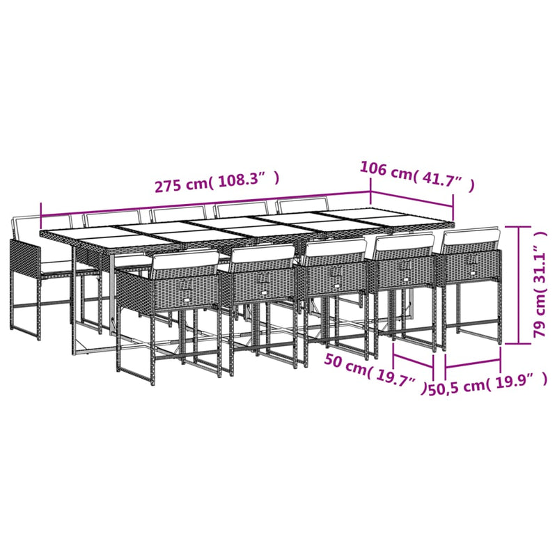 11 Piece Garden Dining Set with Cushions Black Poly Rattan