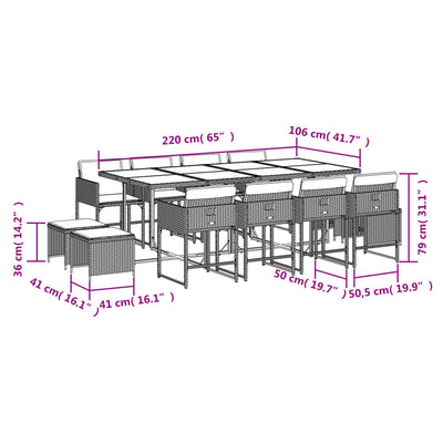 13 Piece Garden Dining Set with Cushions Black Poly Rattan