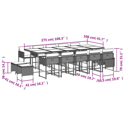 15 Piece Garden Dining Set with Cushions Black Poly Rattan