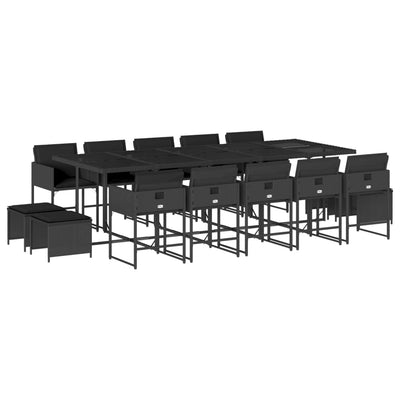 15 Piece Garden Dining Set with Cushions Black Poly Rattan