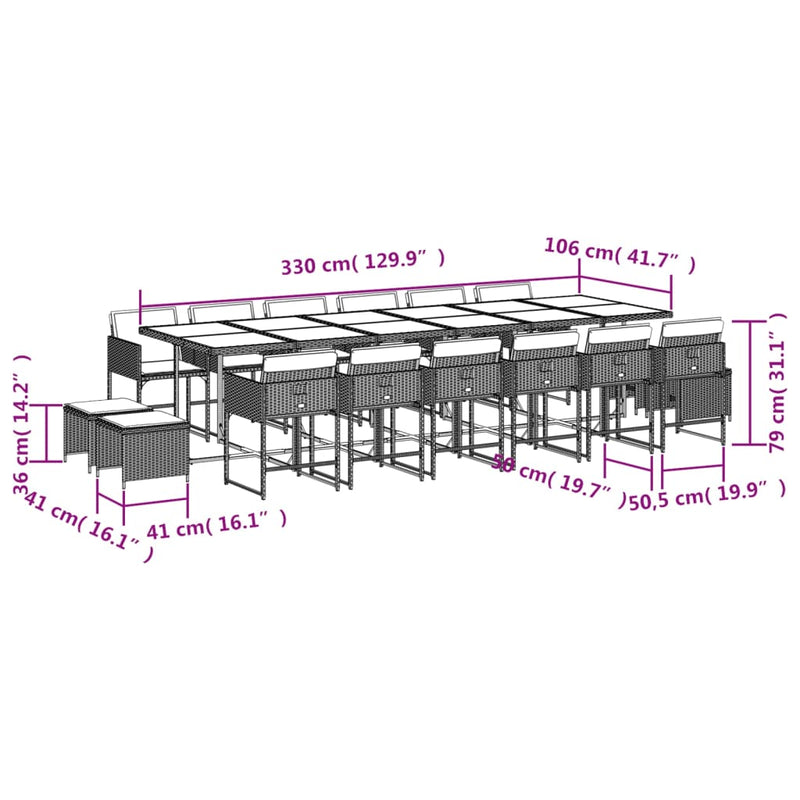 17 Piece Garden Dining Set with Cushions Black Poly Rattan