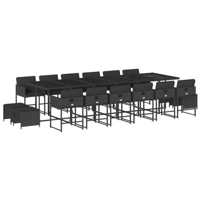 17 Piece Garden Dining Set with Cushions Black Poly Rattan