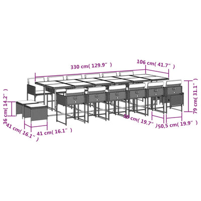 17 Piece Garden Dining Set with Cushions Grey Poly Rattan