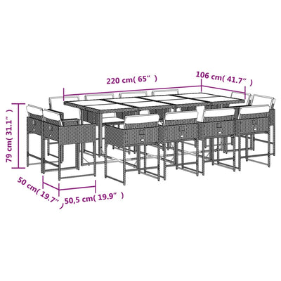 13 Piece Garden Dining Set with Cushions Light Grey Poly Rattan