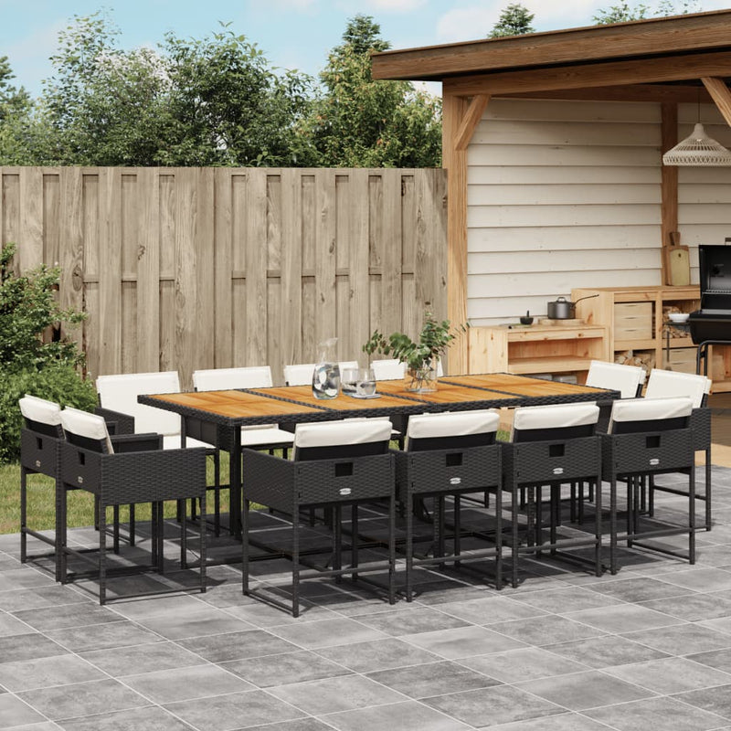 13 Piece Garden Dining Set with Cushions Black Poly Rattan