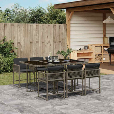 7 Piece Garden Dining Set with Cushions Grey Poly Rattan