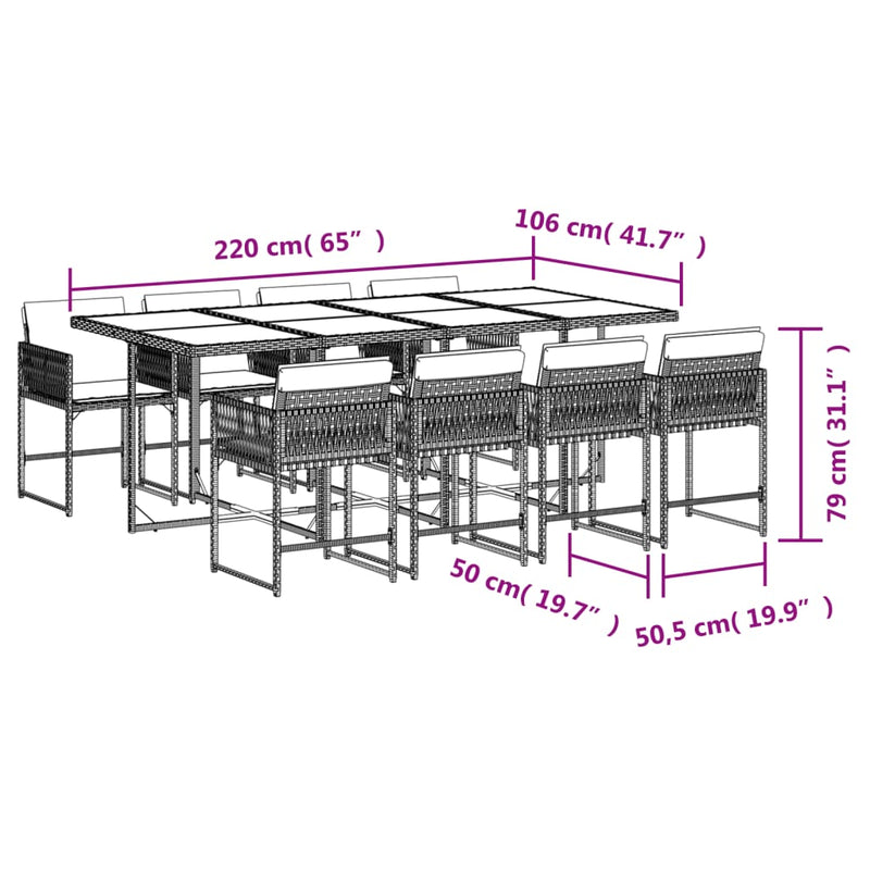 9 Piece Garden Dining Set with Cushions Light Grey Poly Rattan