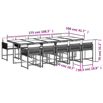 11 Piece Garden Dining Set with Cushions Black Poly Rattan