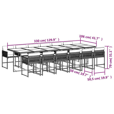 13 Piece Garden Dining Set with Cushions Black Poly Rattan