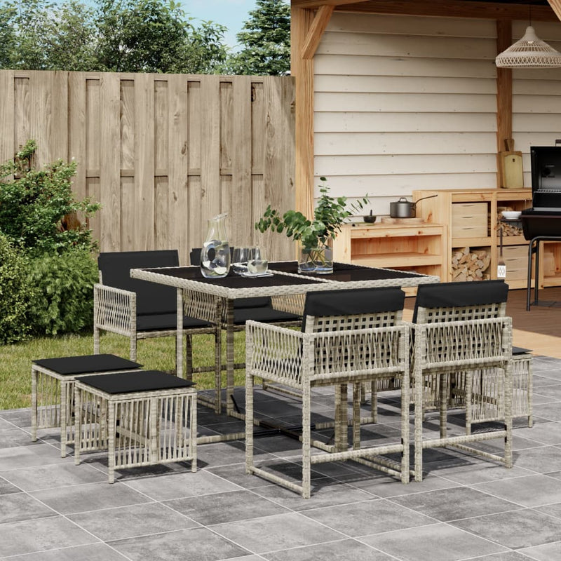 9 Piece Garden Dining Set with Cushions Light Grey Poly Rattan