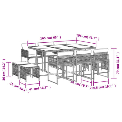 11 Piece Garden Dining Set with Cushions Grey Poly Rattan