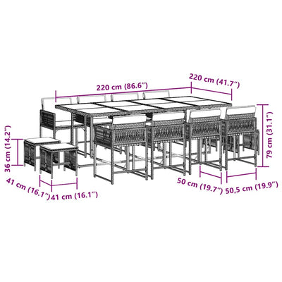 13 Piece Garden Dining Set with Cushions Black Poly Rattan