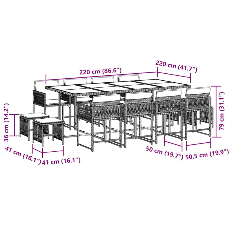 13 Piece Garden Dining Set with Cushions Black Poly Rattan